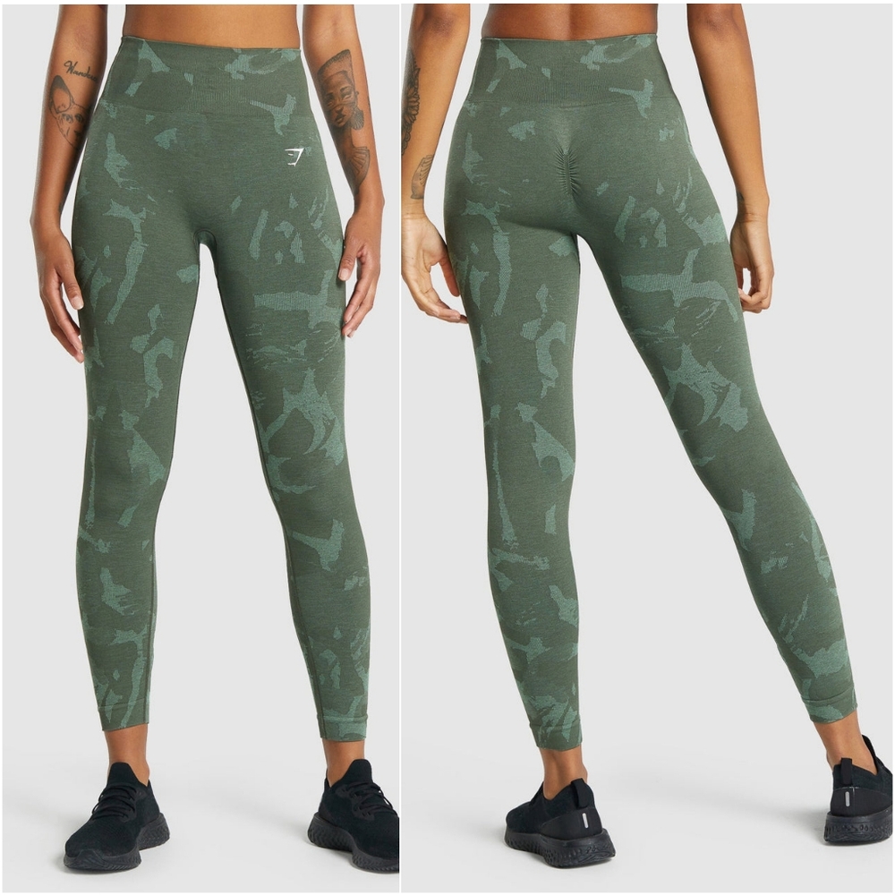Gymshark Gumshark ADAPT CAMO SEAMLESS LEGGINGS Moss Olive/Core Olive Green XS